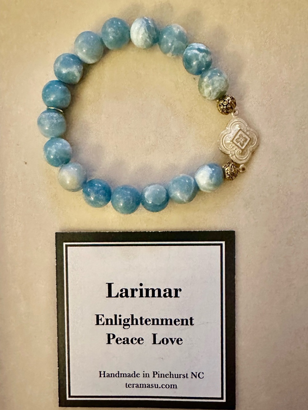 Teramasu Hand Made Larimar Beaded Bracelet in Sky Blue with Silver Accents